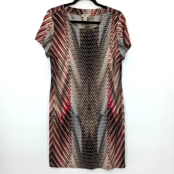 Easywear By Chicos Shift Dress Size M Geometric Mini Artsy Boho Casual Tunic USA - Picture 1 of 7